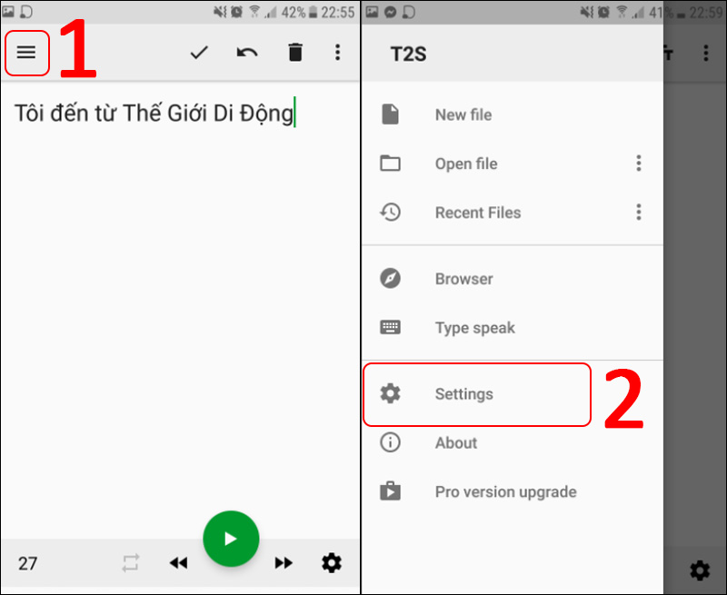 Chọn biểu tượng ba gạch bên góc trái màn hình > Chọn Setting.